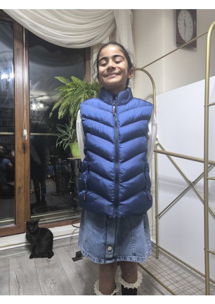 kız-Erkek Çocuk Şişme Yelek Astarlı Fermuarlı Cepli Su Tutmaz Rüzgar Kesici Isı Yalıtımlı Lacivert indirimleri