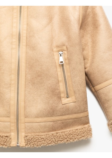 Uzun Kollu Peluş Astarlı Gömlek Yaka Ceket modelleri