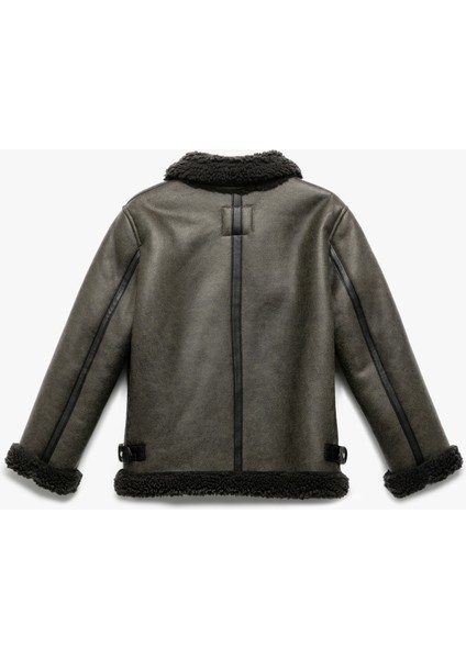 Peluş Detaylı Gömlek Yaka Uzun Kollu Oversize Biker Ceket fiyatları