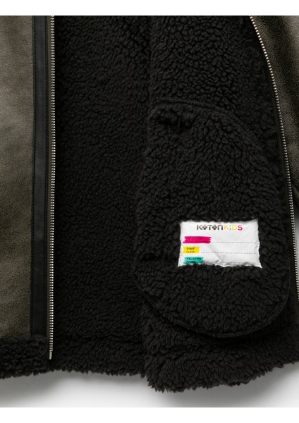 Peluş Detaylı Gömlek Yaka Uzun Kollu Oversize Biker Ceket fırsatları