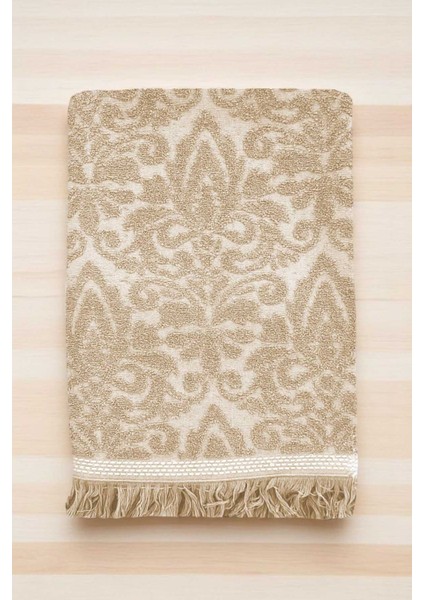 2 Parça Jakarlı Banyo Havlu Takımı &AMP;#37;100 Pamuklu 90X150 cm Arden Bej fiyatları