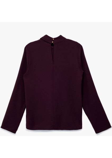 Metal Aksesuarlı Asimetrik Yaka Uzun Kollu Bluz fırsatları