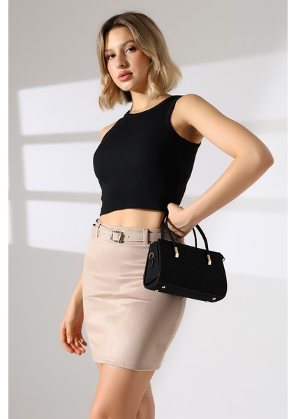 Mini Süet Etek Kemerli