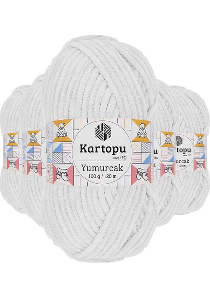 5 Adet Yumurcak Kadife El Örgü Ipi Kar Beyaz K010