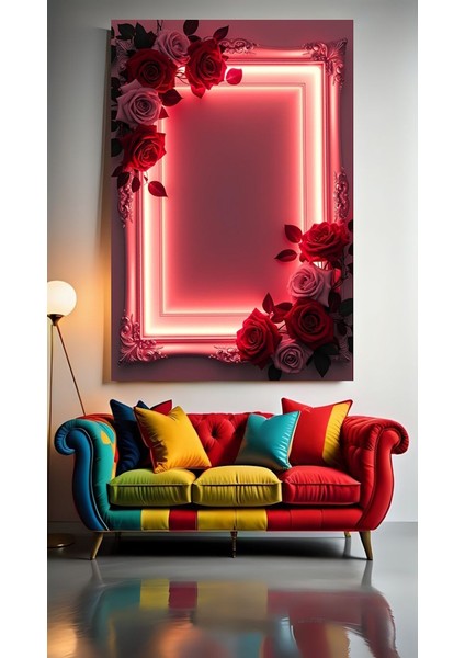 Neon Tonlar ve Çiçeklerin Uyumu 1 :) Ev Duvar Salon Güzellik Salonu Ofis Dükkan Dekarasyon Kanvas Tablo