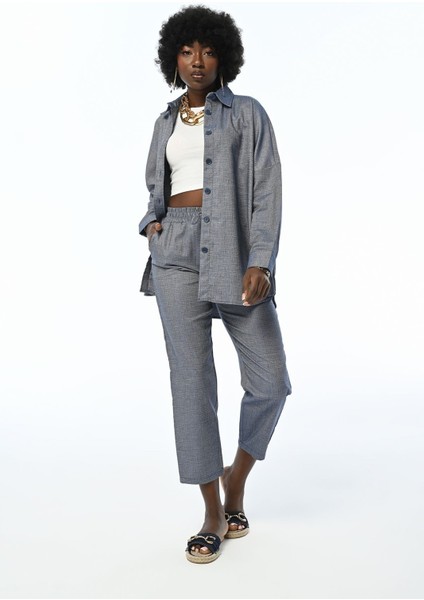 Kadın Lacivert Oversıze Kalıp Gömlek fırsatları