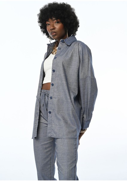 Kadın Lacivert Oversıze Kalıp Gömlek indirimleri