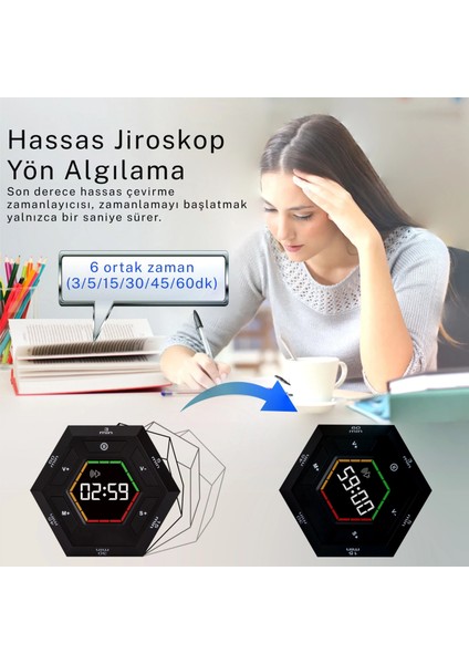 Zamanlayıcı Küpü Altıgen Akıllı Geri Sayım Zamanlayıcısı Kolay Zaman Yönetimi Aracı LED modelleri