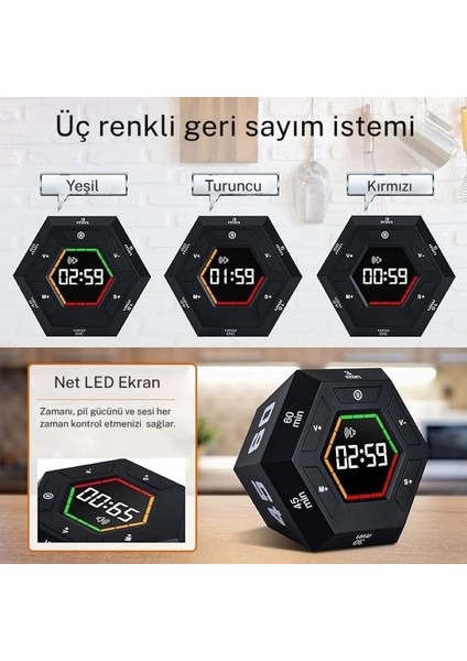 Zamanlayıcı Küpü Altıgen Akıllı Geri Sayım Zamanlayıcısı Kolay Zaman Yönetimi Aracı LED fırsatları