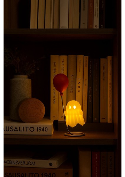 Balon Tutan Hayalet Figürü Pilli Mum Ile Kullanım Masa Üstü Dekoru Ev Dekorasyonu Hediye Alternatifi