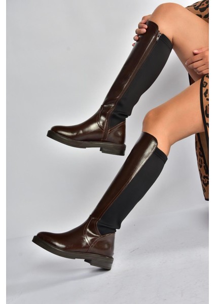 V312212360 Kahverengi Rustik Arkası Lastik Detaylı Kadın Çizme