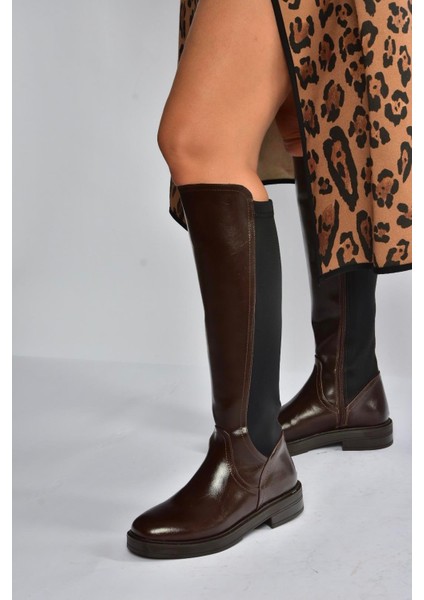 V312212360 Kahverengi Rustik Arkası Lastik Detaylı Kadın Çizme fiyatları