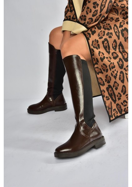 V312212360 Kahverengi Rustik Arkası Lastik Detaylı Kadın Çizme modelleri