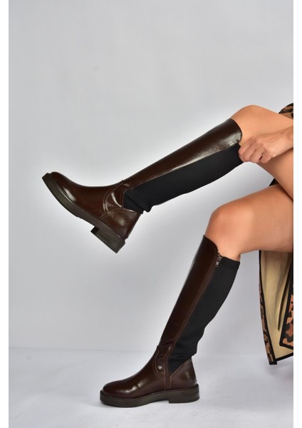 V312212360 Kahverengi Rustik Arkası Lastik Detaylı Kadın Çizme fırsatları