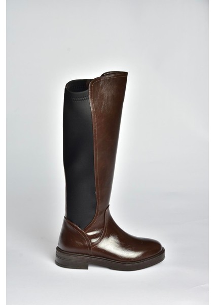 V312212360 Kahverengi Rustik Arkası Lastik Detaylı Kadın Çizme