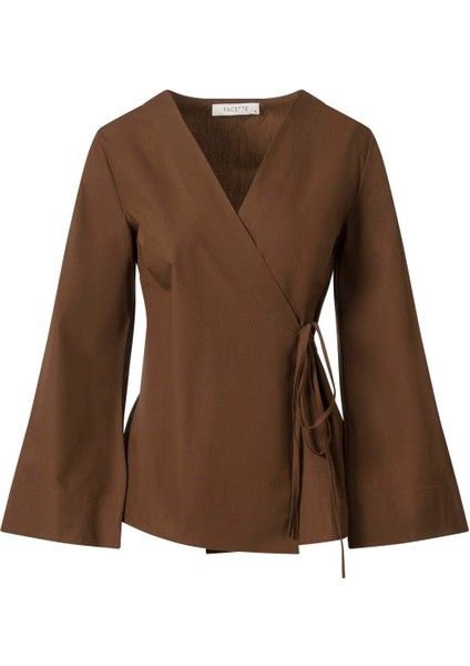 Yandan Bağlamalı Poplin Gömlek Acı Kahve