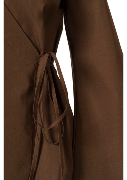 Yandan Bağlamalı Poplin Gömlek Acı Kahve fiyatları