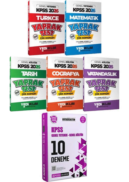 Türkçe Matematik Tarih Coğrafya Vatandaşlık Yaprak Test Çek Kopart - 2026 Kpss Ortaöğretim Çözümlü 10 Deneme