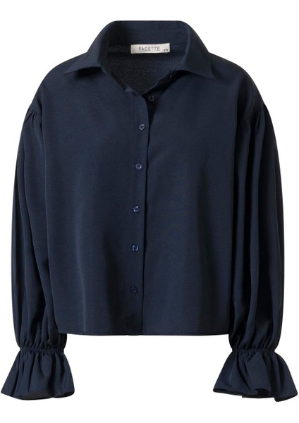 Kolu Volanlı Gömlek Lacivert