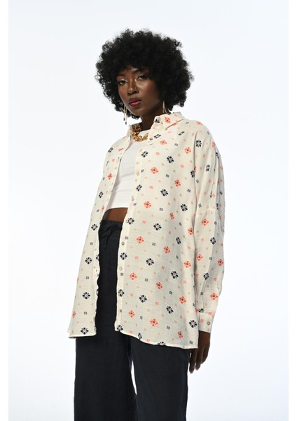 Kadın Krem Renk Oversıze Gömlek