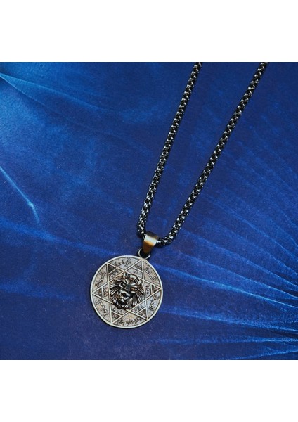 Aslan Figürlü Hz.süleyman Mührü El Işçiliği 925 Ayar Gümüş Erkek Kolye fiyatları