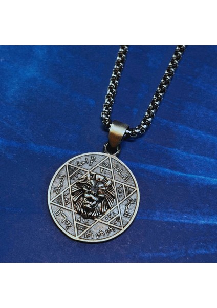 Aslan Figürlü Hz.süleyman Mührü El Işçiliği 925 Ayar Gümüş Erkek Kolye modelleri