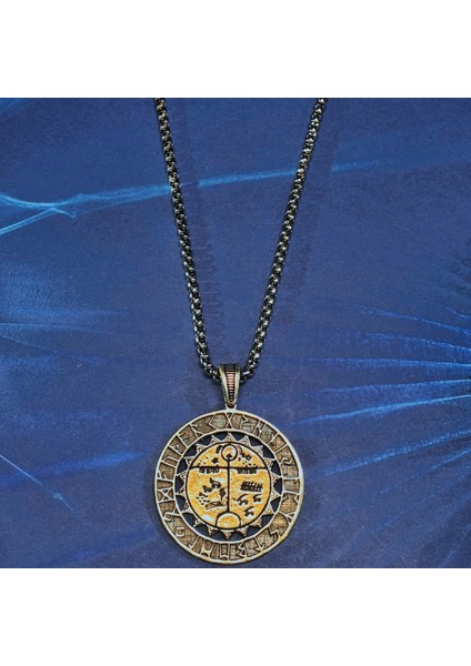 Kam Davulu Madalyon El Işçiliği 925 Ayar Gümüş Erkek Kolye