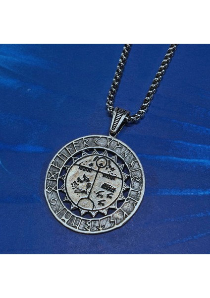 Kam Davulu Madalyon El Işçiliği 925 Ayar Gümüş Erkek Kolye fiyatları