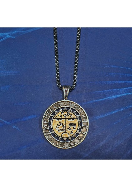 Kam Davulu Madalyon El Işçiliği 925 Ayar Gümüş Erkek Kolye modelleri