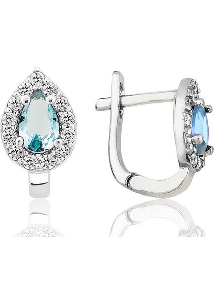 Gümüş Turkuaz Taşlı Damla J Kadın Küpe