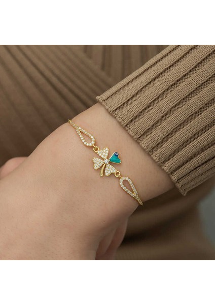 Gümüş Gold Nazarlı Yonca Bileklik modelleri