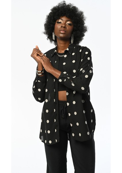 Kadın Oversıze Puantiye Desenli Ince Gömlek