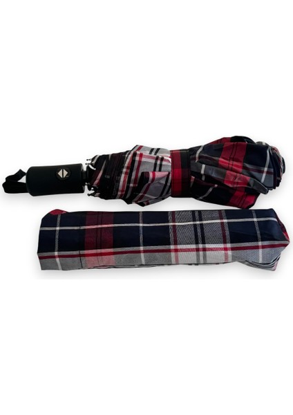 Kırmızı Ekoseli Tam Otomatik 8 Telli Kısa Şemsiye modelleri