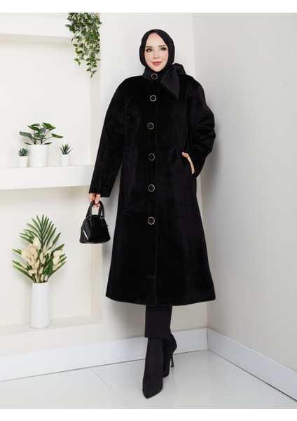 Kadın Düğmeli Fiyonk Modelli Foks Kumaş Şık Kaşe Kaban fiyatları