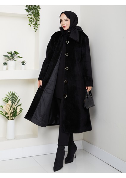 Kadın Düğmeli Fiyonk Modelli Foks Kumaş Şık Kaşe Kaban modelleri