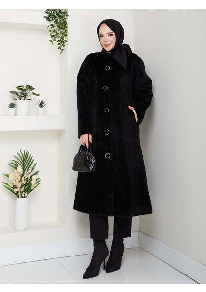 Kadın Düğmeli Fiyonk Modelli Foks Kumaş Şık Kaşe Kaban fırsatları