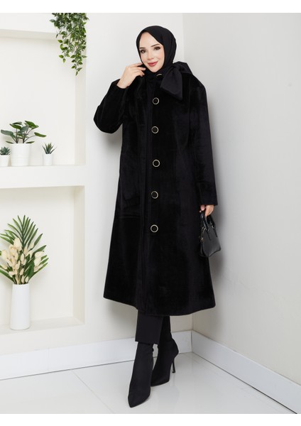 Kadın Düğmeli Fiyonk Modelli Foks Kumaş Şık Kaşe Kaban indirimleri