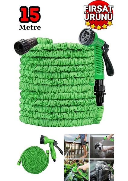 7 Fonksiyonlu Uzayan Hortum L Araç Yıkama L Bahçe Sulama L Ilaçlama L Yıkama Hortumu 15 M