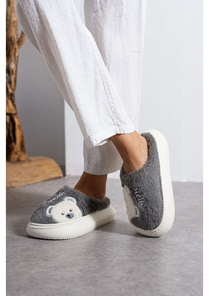 Kadın Peluş Panduf Kışlık Dikişli Yıkanabilir Sıcak Tutan Kürklü Hafif Kaymaz Rahat Taban