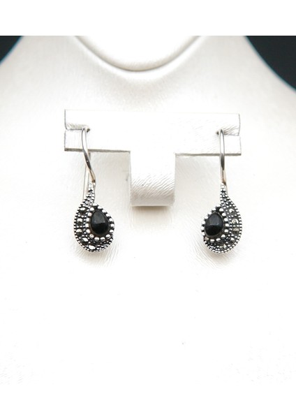 925 Ayar Gümüş Oltu Taşı Kadın Küpe SKÜ00045 fırsatları