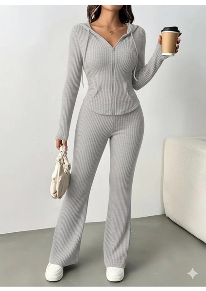 Mdb Kadın Uzun Kollu Kapşonlu Önden Fermuarlı Kaşkorse Bluz ve Pantolon Ikili Takım fiyatları