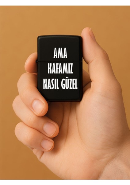 Özel Tasarım Şık ve Dayanıklı Uv Desenli Baskılı Benzinli Metal Çakmak Kafamız Güzel