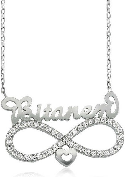 Gümüş Bitanem Yazılı Sonsuzluk Bayan Kolye