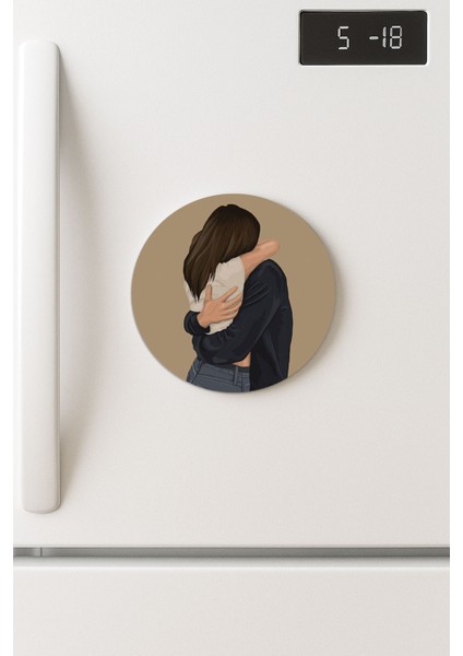 Desenli Temalı Yuvarlak Buzdolabı Magnet – 10X10 cm Sevgililer