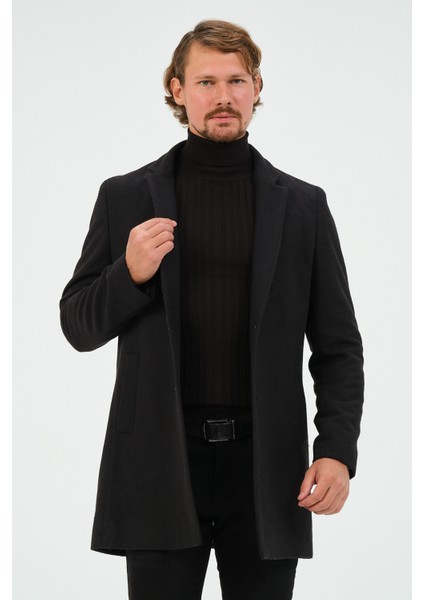 Erkek Dar Kalıp Slim Fit Siyah Kaşe Kaban, Mont modelleri