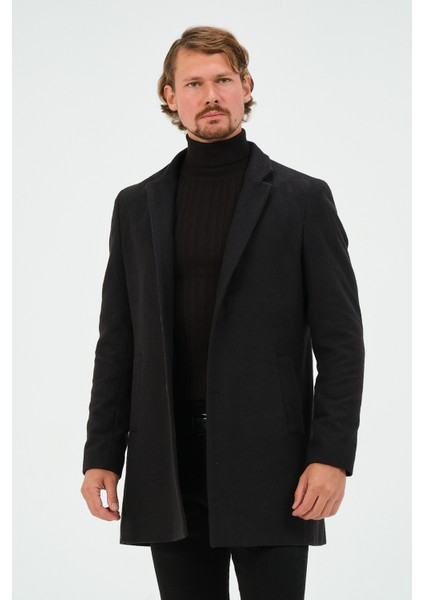 Erkek Dar Kalıp Slim Fit Siyah Kaşe Kaban, Mont fırsatları