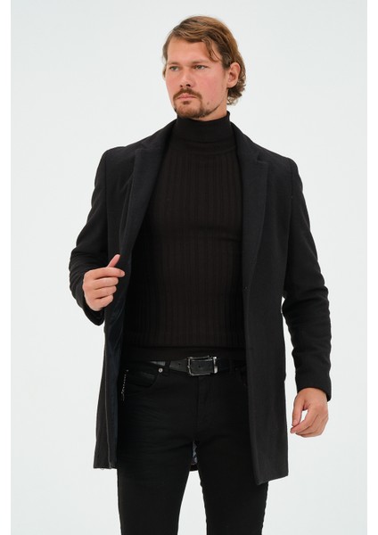 Erkek Dar Kalıp Slim Fit Siyah Kaşe Kaban, Mont indirimleri