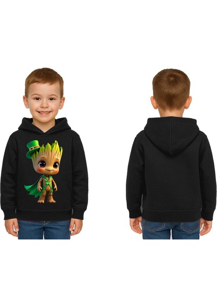 Unisex Groot Baskılı Çocuk Swaetshirt Kapüşonlu 3 Iplik Şardonlu
