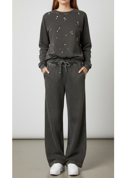 Kadın Batik Siyah Wide Leg Jogger – Lastikli Bağcıklı Bel – Rahat Bol Kesim Pamuk Elastan modelleri