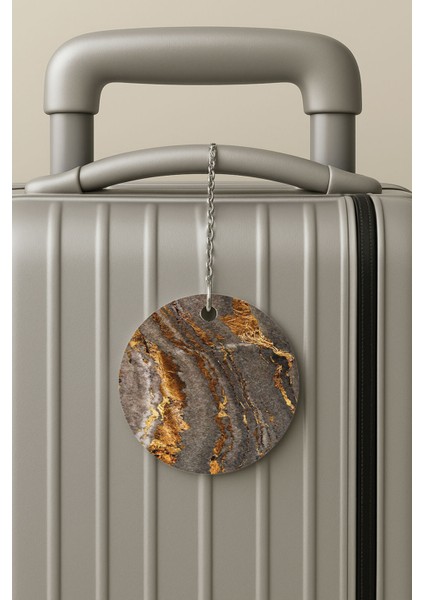 Pleksi Zincirli Bavul Etiketi Seyahat Tatil Için Tasarım Valiz Etiketi Yaldızlı Mermer